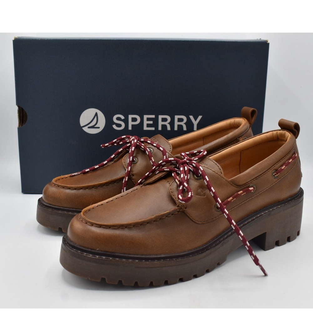 Sperry AO 2 Eye Lug Boat Shoe Womens 9 Brown New Leather Platform Chunky Loafer